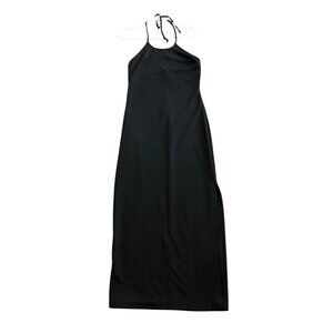 VTG Black Ice Small Tall Long Dress Sleeveless Halter Bodycon Made USA Y2K